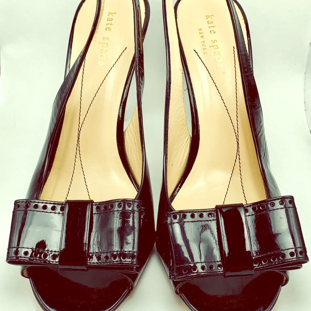 Black Patent Leather Kate Spade Heels with Bows